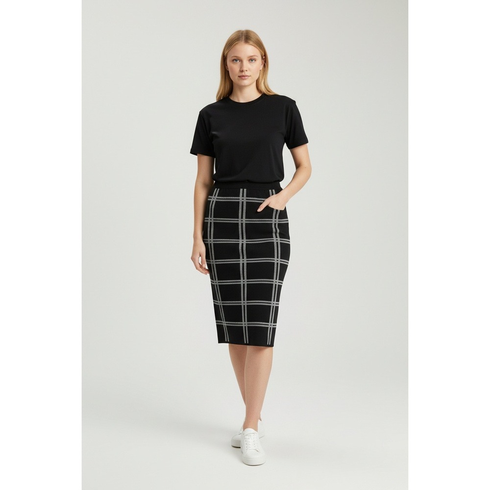 The Limited Midi Pencil Skirt Black Plaid Classic‎ Office Casual XS